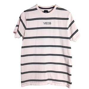 VANS Embroidered Striped Cotton T Shirt Pink Black Medium